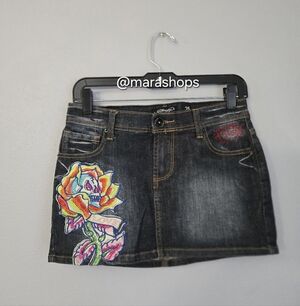 Y2K Ed Hardy Denim Mini Skirt